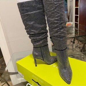 Gianni Bini Sparkling Black and Silver Heeled Boots